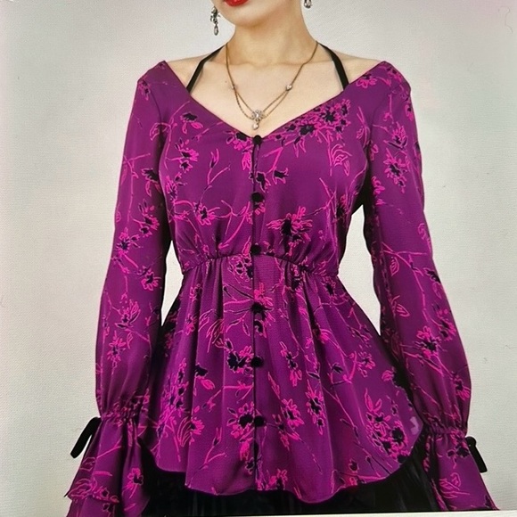 cinq a sept Tops - CINQ A SEPT FLORAL PRINT TIE-NECK TOP